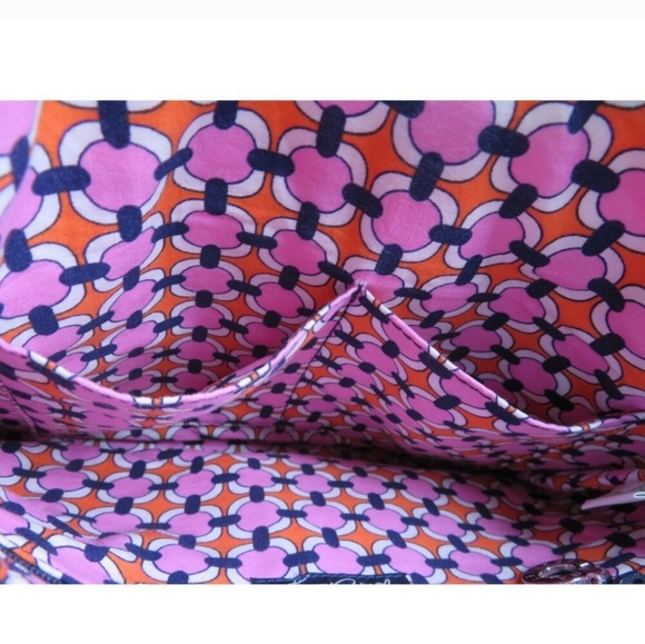 Vera Bradley Pink, Navy & Orange Tote Bag with Geometric Flower & Ruffle Design - Picture 4 of 9